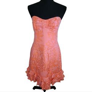 Lilly Pulitzer peach strapless dress with ruffled hem